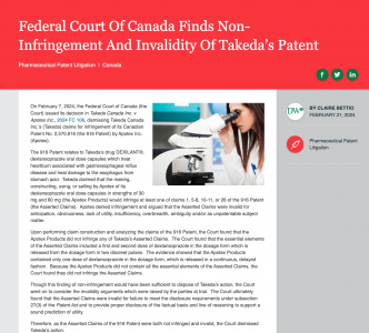 Takeda loses patent infringement claim against Apotex